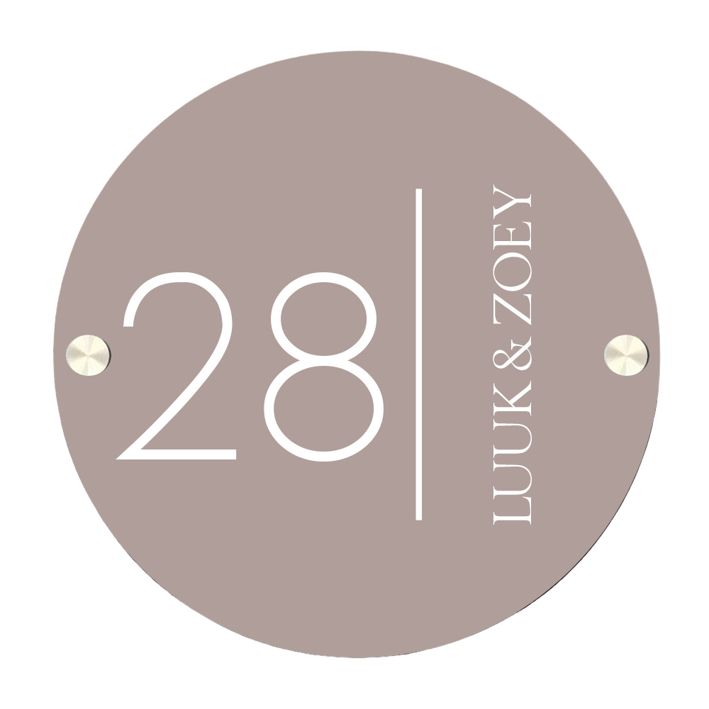 Naambordje voordeur rond minimalist soft brown